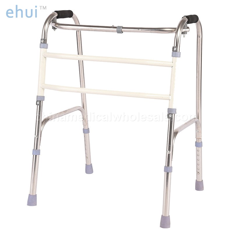 Stainless steel walking aid with straight folding belt and wheel seat