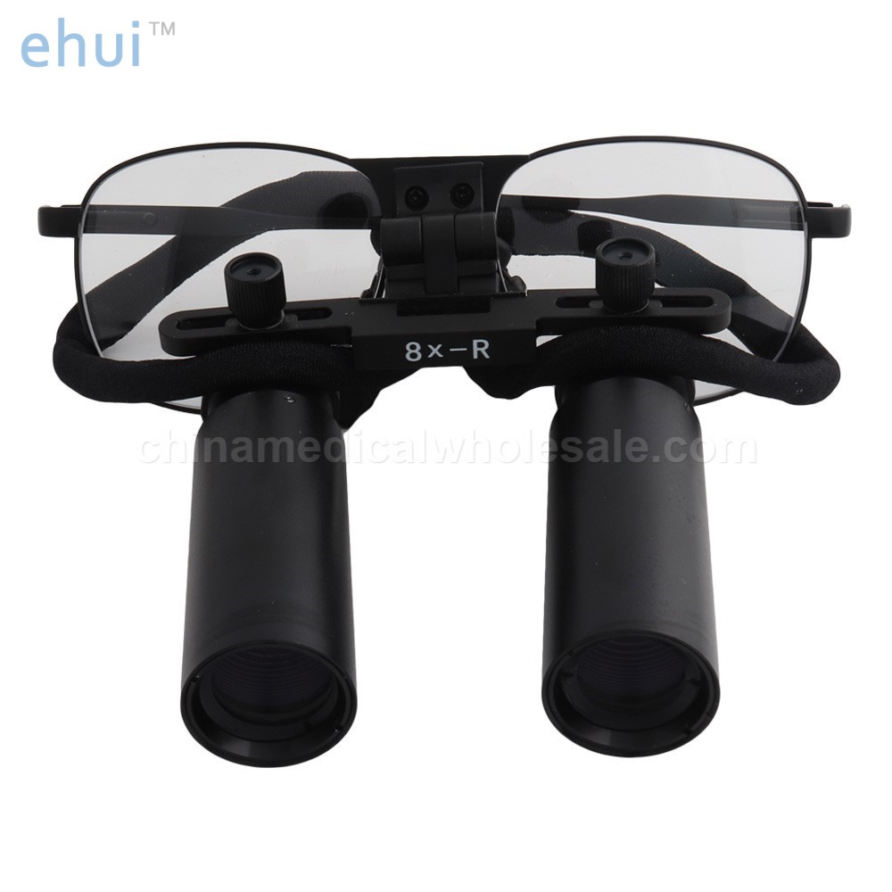 Oral binocular medical otorhinolaryngological examination with spectacle magnifying glass