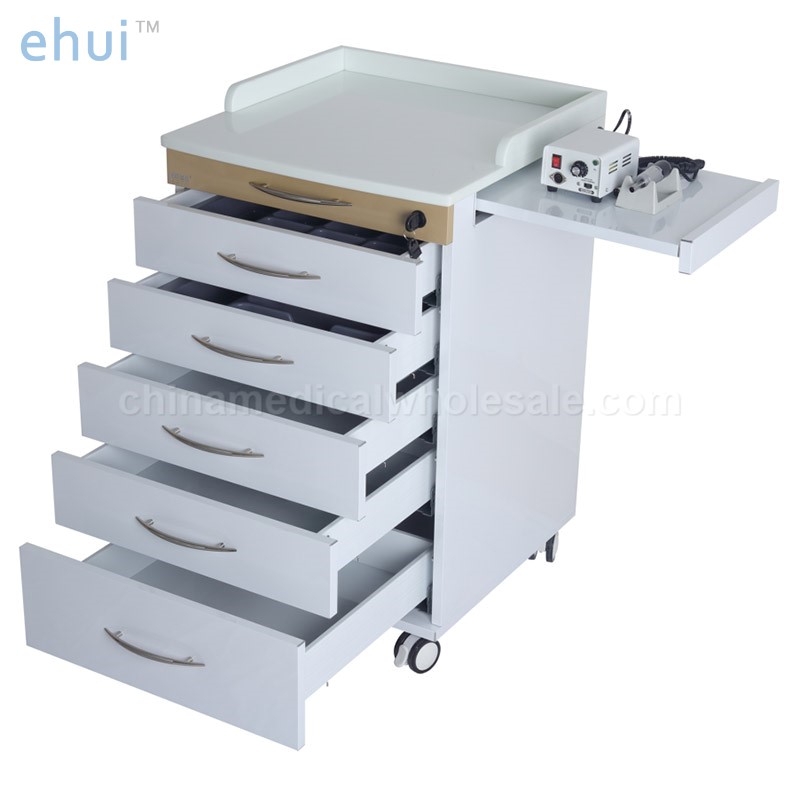 Dental mobile stainless steel cabinet with five drawers and side panels hospital home