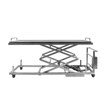 Supply 304 stainless steel morgue funeral electric lift corpse trolley